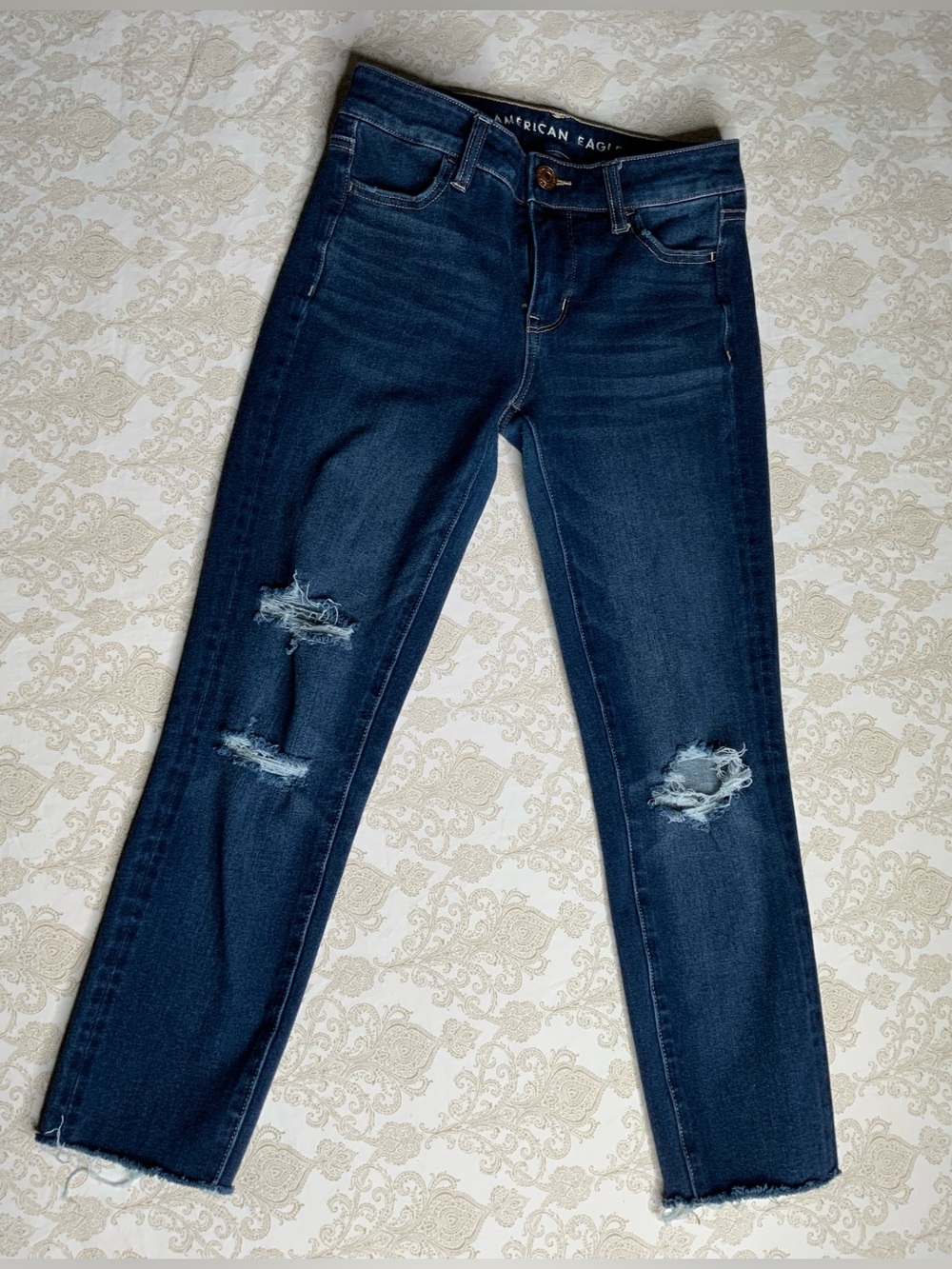 American Eagle Dream Jean Jegging Dark Wash Distressed Size 0